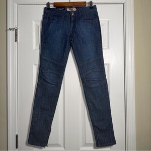Vintage1 Vault Denim Dark Wash Skinny Jeans With Ankle Zipper & Knee Design.